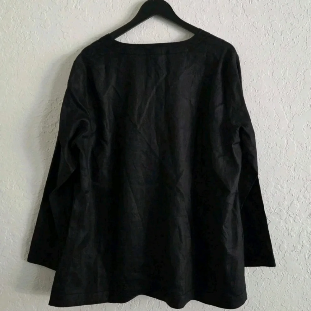 Lauren Ralph Lauren Boho Lagenlook Witchy Artsy Linen Black Blouse - Picture 5 of 7